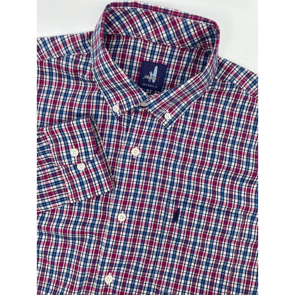 Johnnie-O Dress Shirt Men’s L Red/Blue Plaid